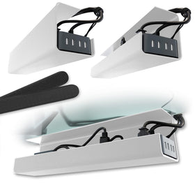 Scandinavian Hub front view of white under-desk tray showing clean organization benefits