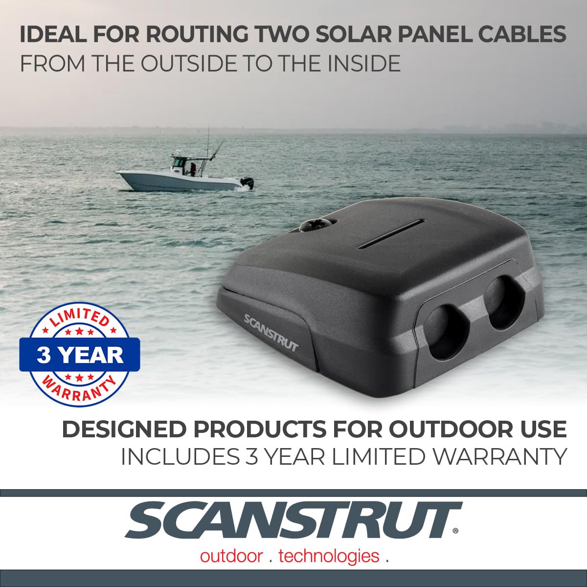 Scanstrut DS-HD10-BLK installed through a boat deck protecting two horizontal cables