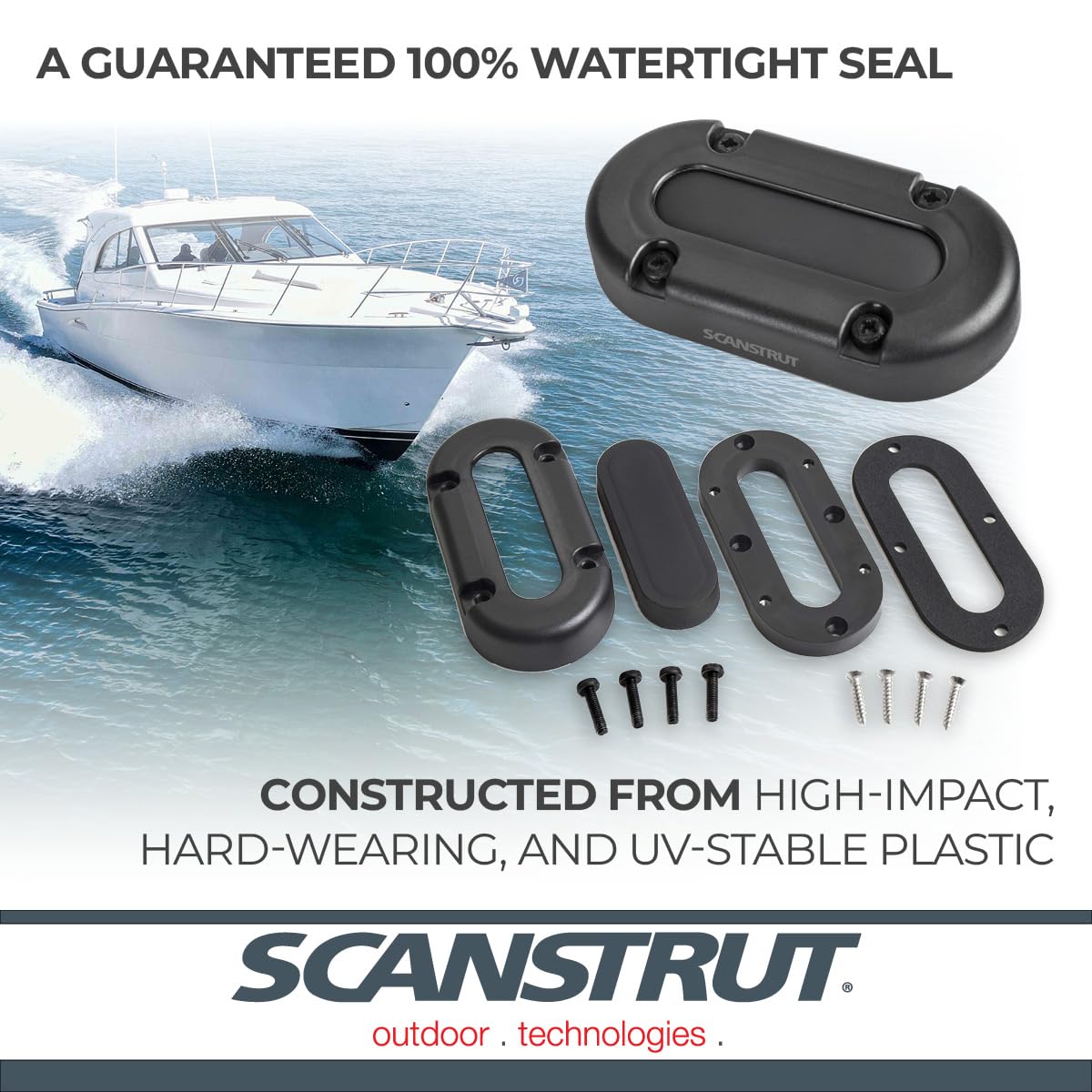 Scanstrut next to ruler for scale showing compact size and easy bulkhead fitment