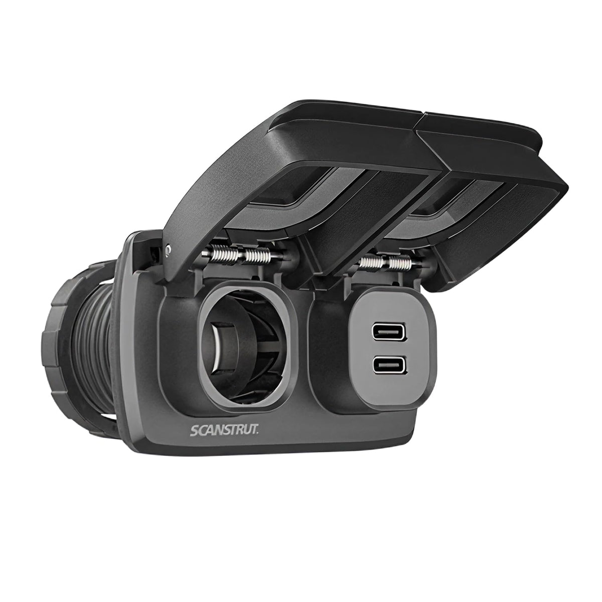 Scanstrut SC-Multi-F1 Flip Pro Multi shows dual USB-C and a 12V socket on a compact unit.
