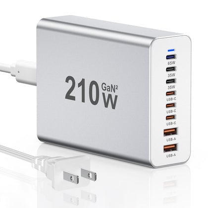 SCCVEE 8-port USB-C charger, front view, powers multiple devices efficiently.