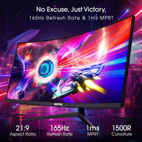 Sceptre monitor showing 165Hz and 1ms MPRT for smooth gaming action.
