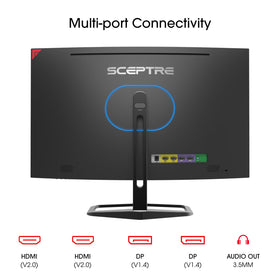 Sceptre 27-inch curved monitor connectivity ports for flexible multi-device setups.