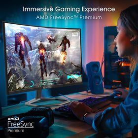 Sceptre 27-inch curved monitor immersive curve enhances color depth for cinematic scenes.