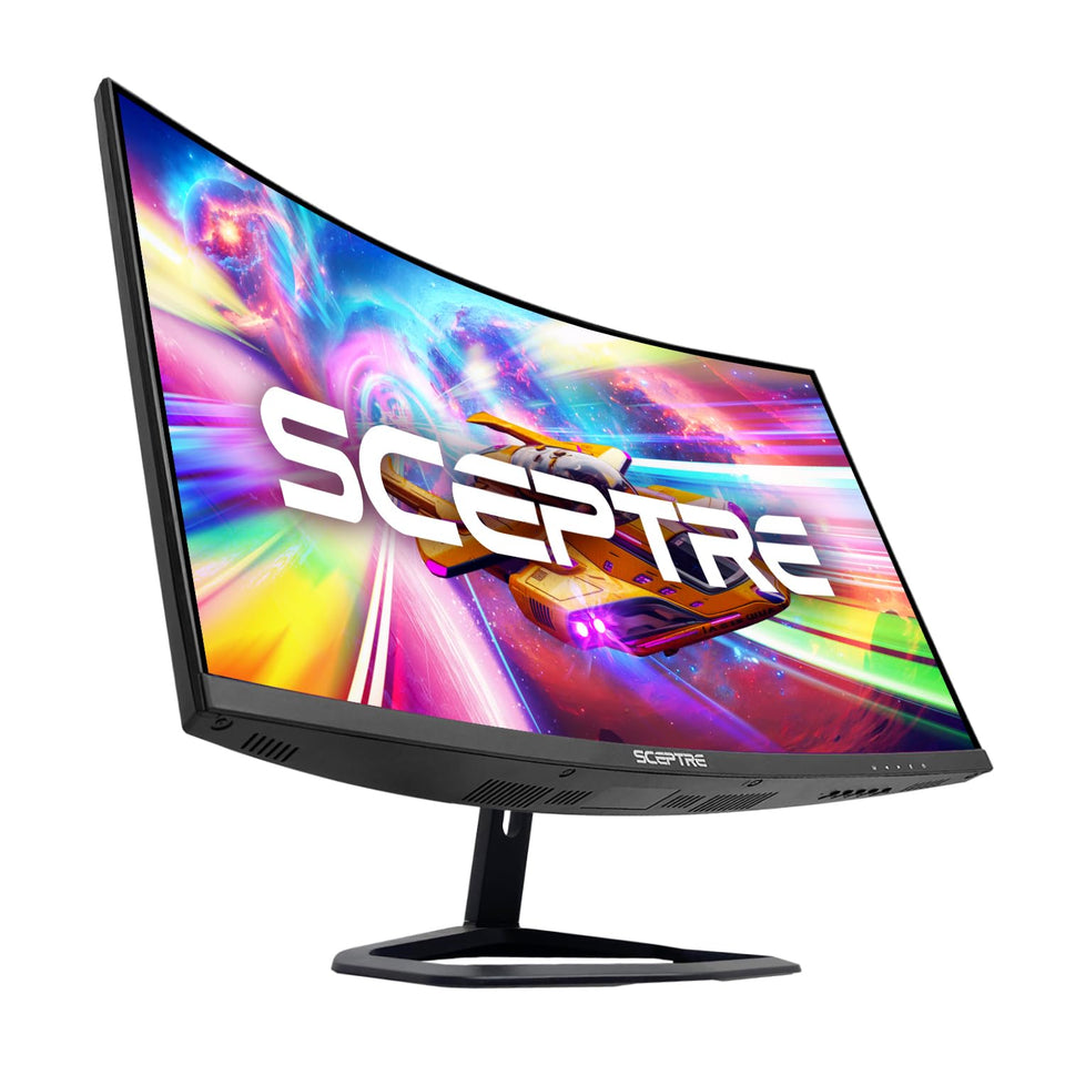 Sceptre 27-inch curved monitor front view showing immersive 1500R curvature for gaming
