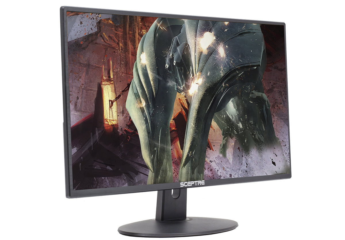 Sceptre 27-inch monitor side profile highlighting the ultra-slim design for space-saving setups.
