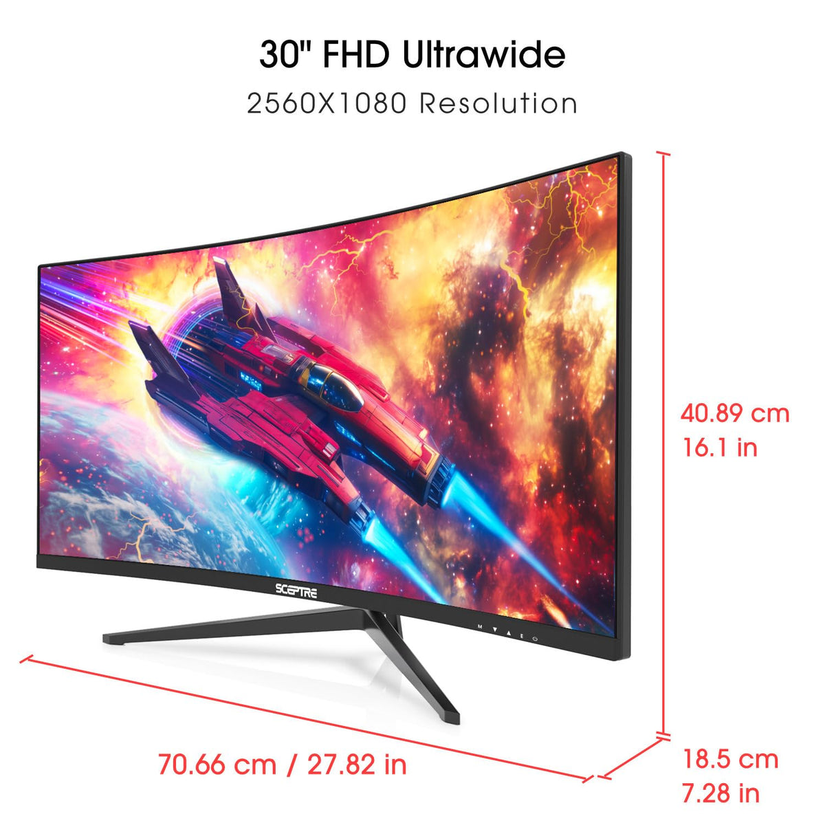 Sceptre C305B-200UN back view shows slim profile and built-in speakers