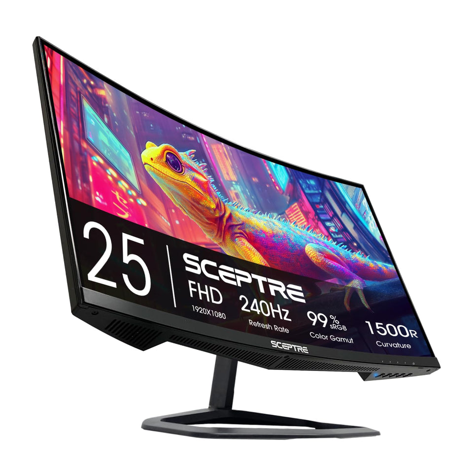 Sceptre Curved 24.5-inch monitor front view for immersive gaming with 1500R curvature.