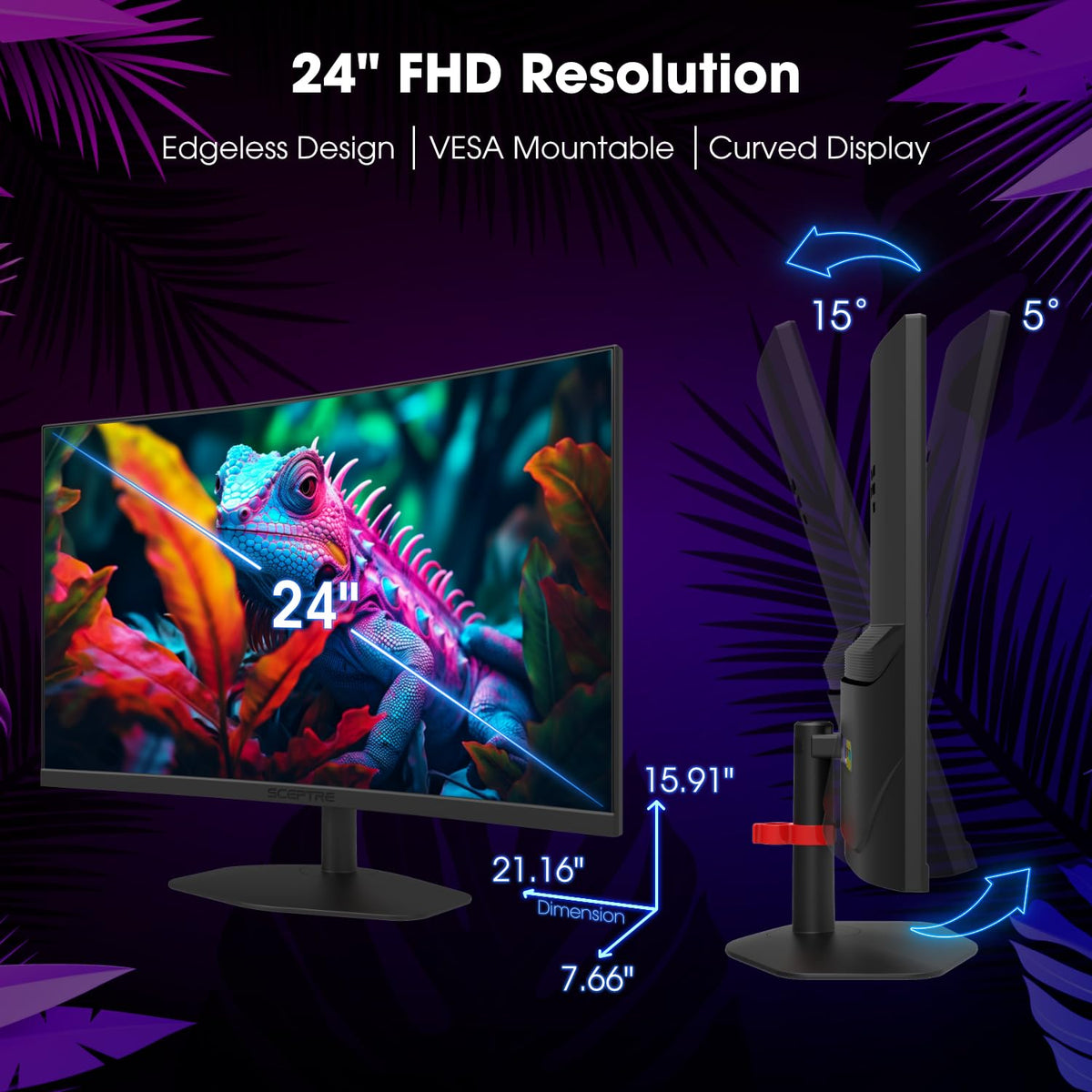 Sceptre monitor shows multiple ports (HDMI/DisplayPort) for versatile connectivity.