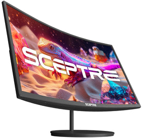 Sceptre curved 27-inch monitor showcasing immersive curved display for gameplay and movies.