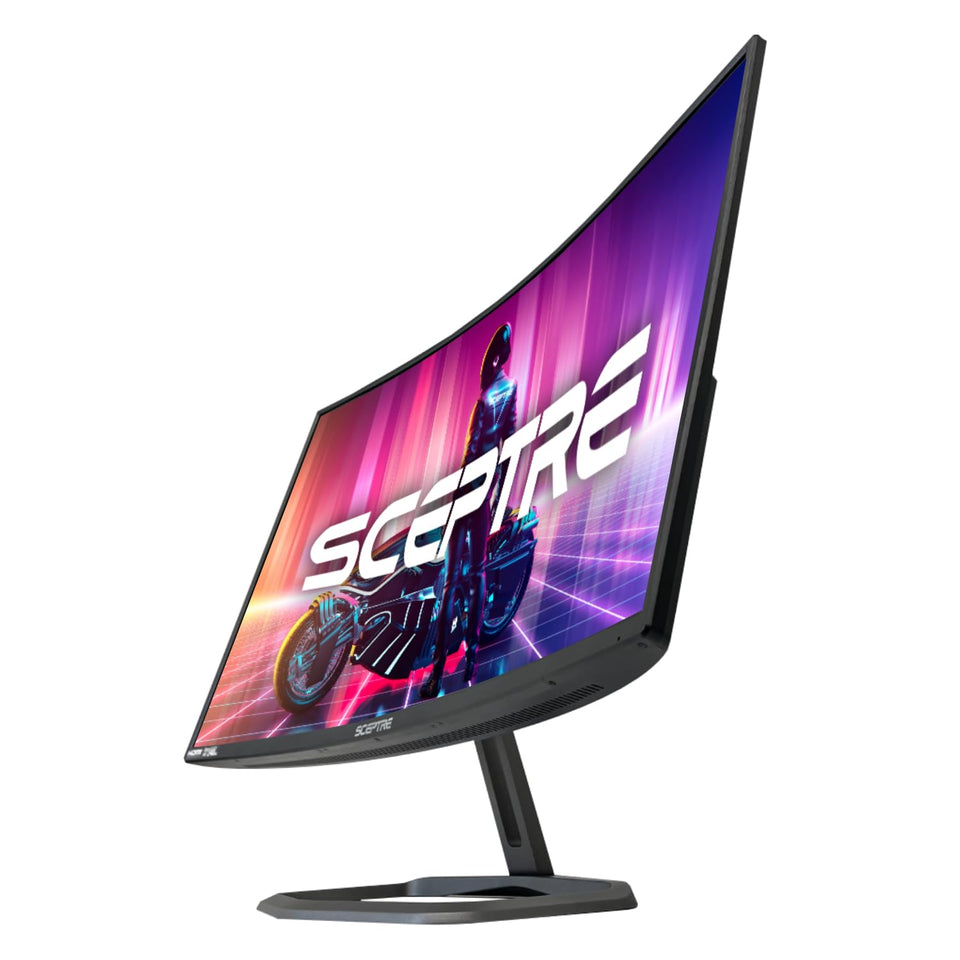 Sceptre curved 32-inch monitor front view showing immersive display and vivid colors
