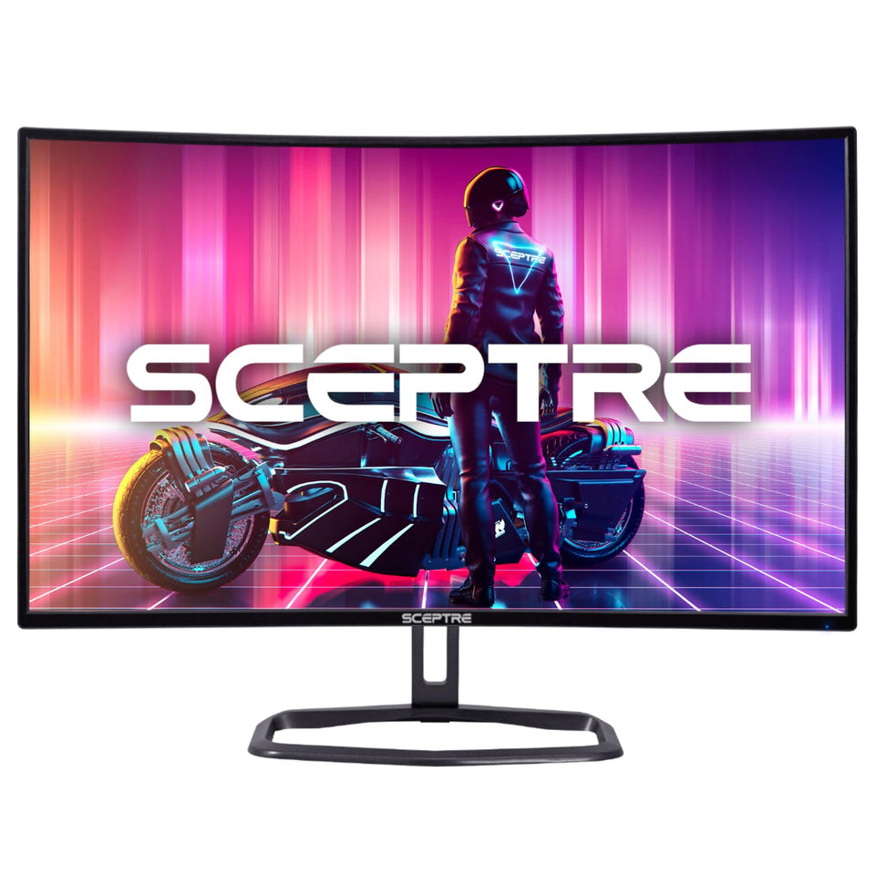 Sceptre curved 32-inch monitor front view with immersive 1800R curvature for gaming.