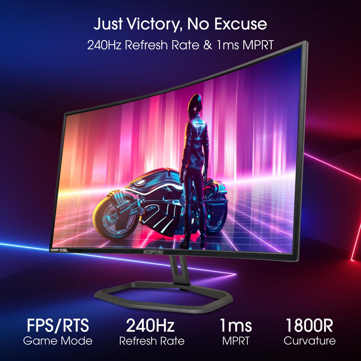 Sceptre curved 32-inch monitor side angle highlighting slim profile and curved immersion.