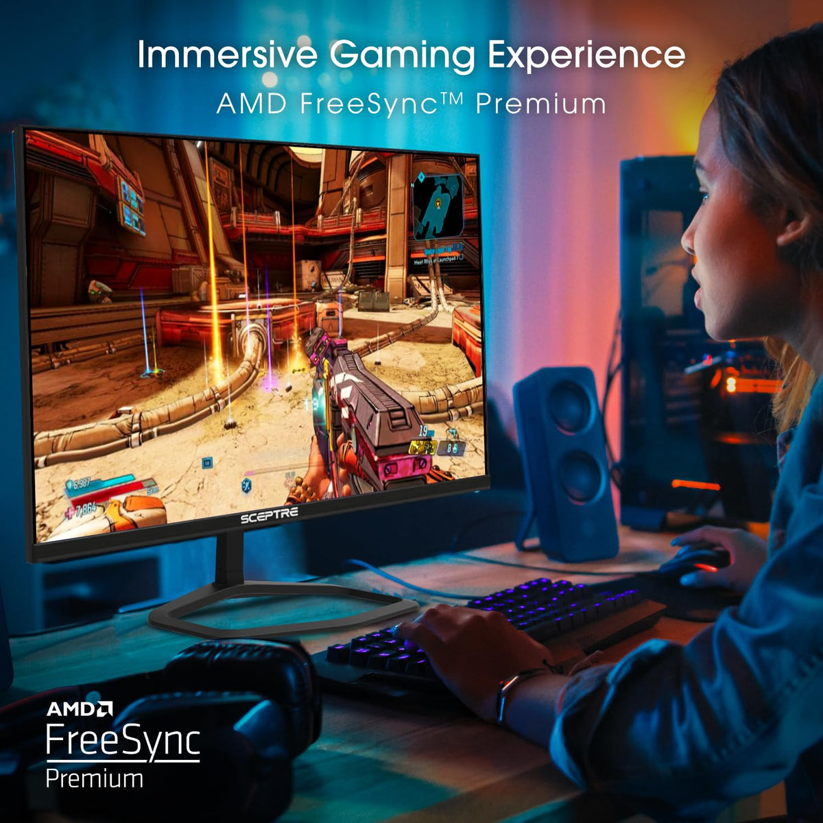 Sceptre E255B-FWD240 monitor in action showing vibrant colors and smooth motion.
