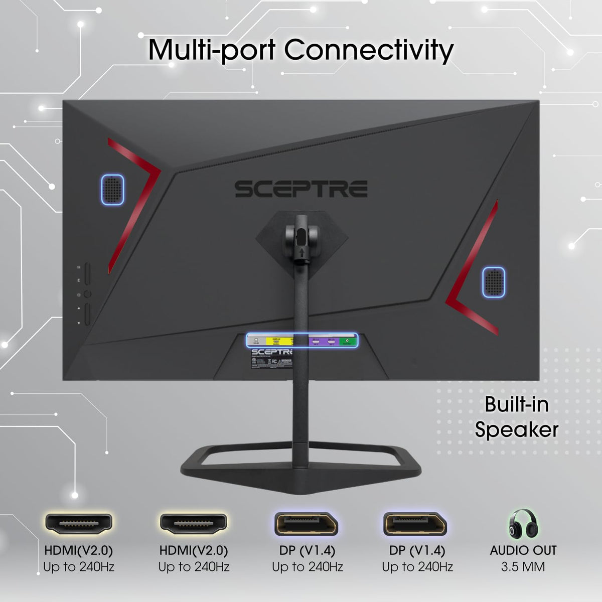 Sceptre E255B-FWD240 monitor back ports highlighting flexible connectivity.