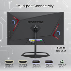 Sceptre E255B-FWD240 monitor back ports highlighting flexible connectivity.