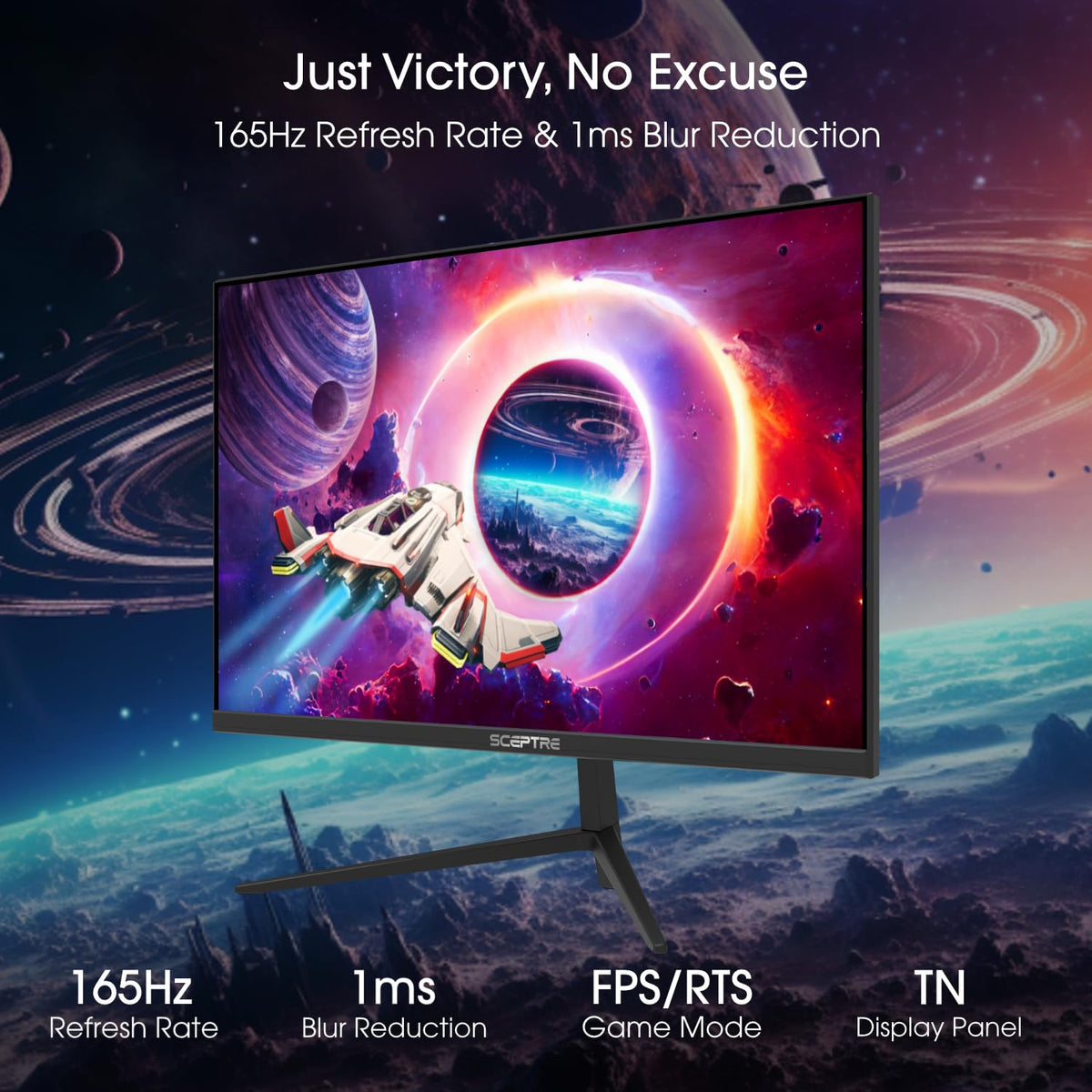 SCEPTRE E275B-FWD168 side ports enable easy peripheral setup during gameplay.