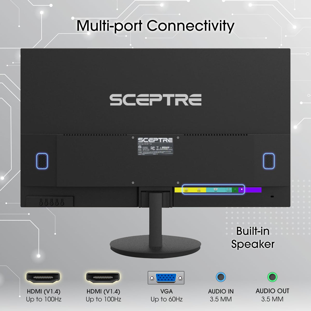 Sceptre E275W-19203R ports for versatile connectivity with HDMI and VGA
