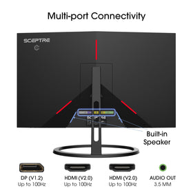 Sceptre E275W-QPT ports connectivity graphic shows HDMI and DisplayPort options.
