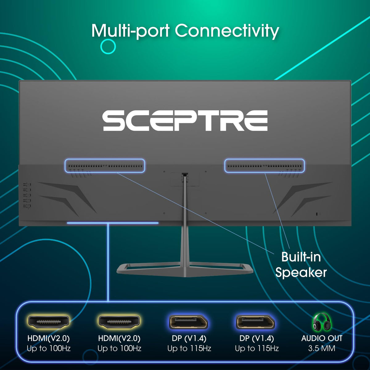 Sceptre E345W-QU120D true-to-life colors with 103% sRGB for vibrant visuals.