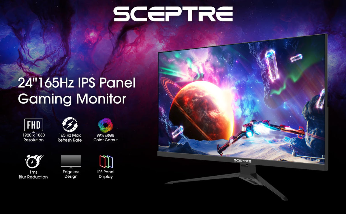 Sceptre IPS 24-inch monitor ports close-up showing HDMI and DisplayPort options