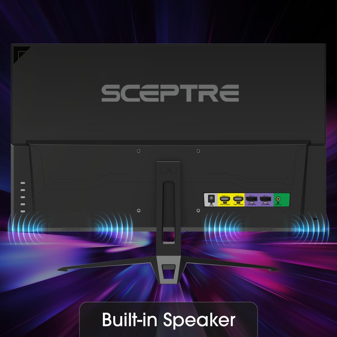 Sceptre IPS24 monitor built-in speakers for a clutter-free desk.