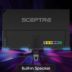 Sceptre IPS24 monitor built-in speakers for a clutter-free desk.