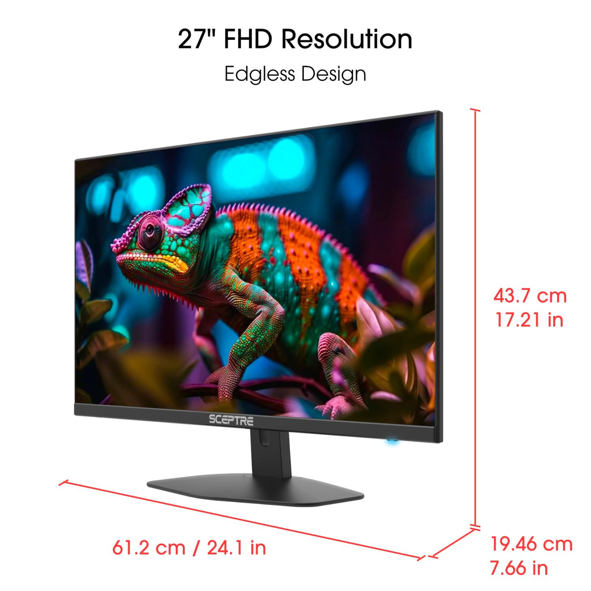 Sceptre Prime 27-inch monitor ports and built-in speakers for easy connectivity