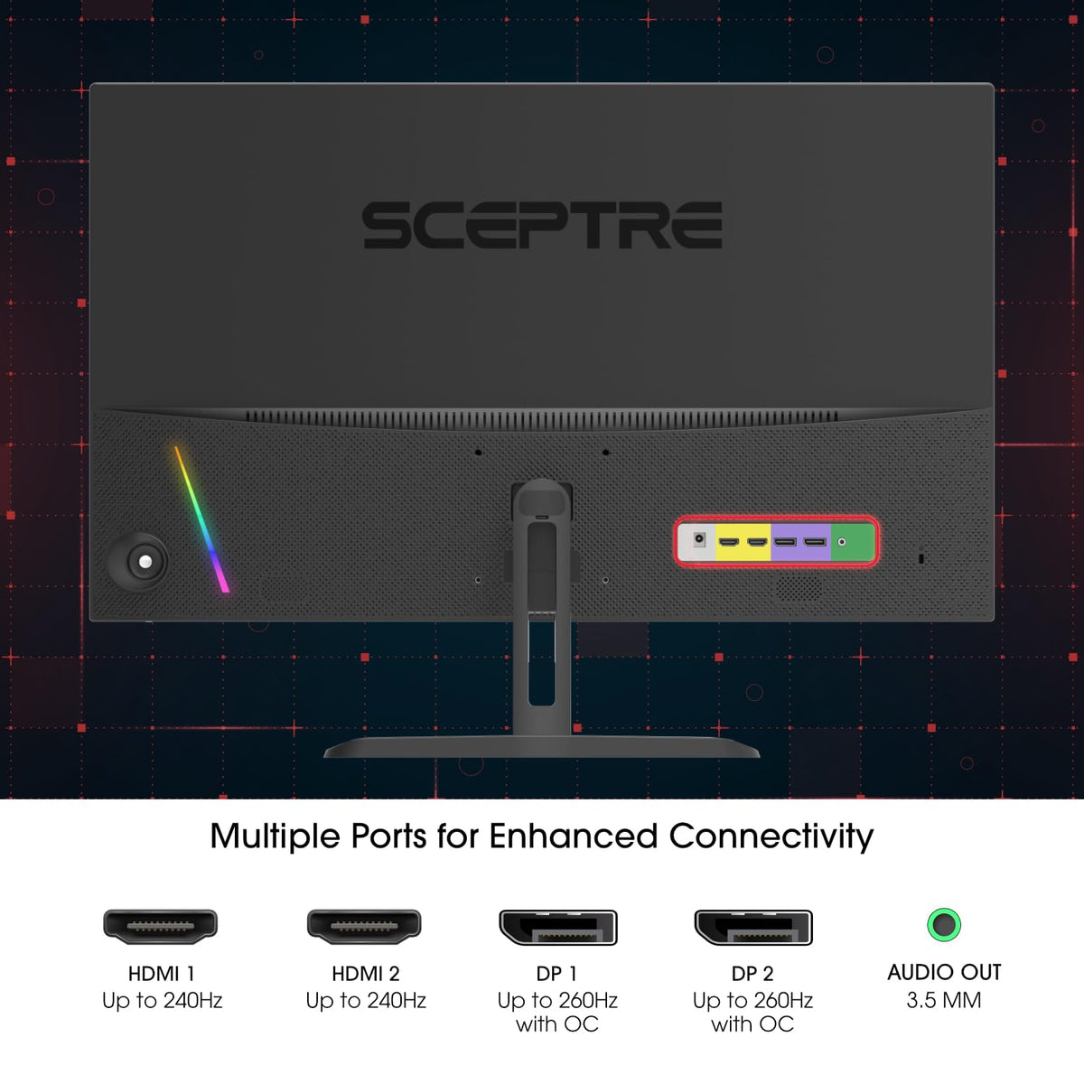 Sceptre Prime curved monitor built-in speakers reduce desk clutter.