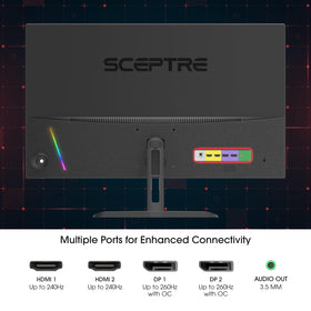 Sceptre Prime curved monitor built-in speakers reduce desk clutter.