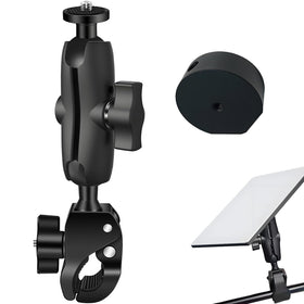 Scerymo mount front view showing clamp and adapter, secure portable mounting