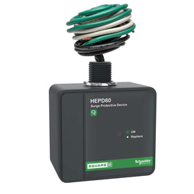 Schneider Electric HEPD80 universal surge protector installed in a home panel for whole-house protection