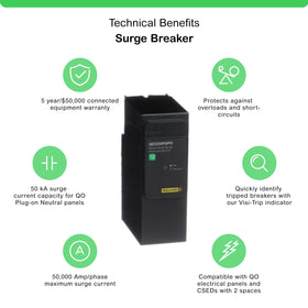 Schneider Electric QO250PSPD LED status indicator shows protection status.