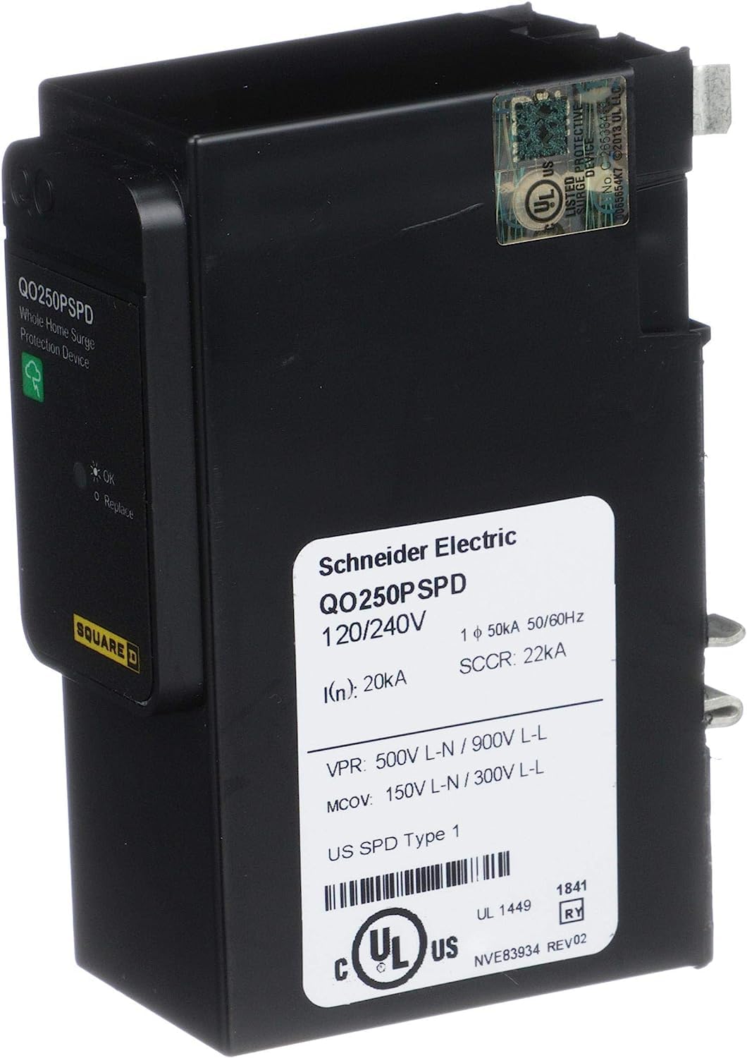 Schneider Electric QO250PSPD no-wiring installation simplifies setup.