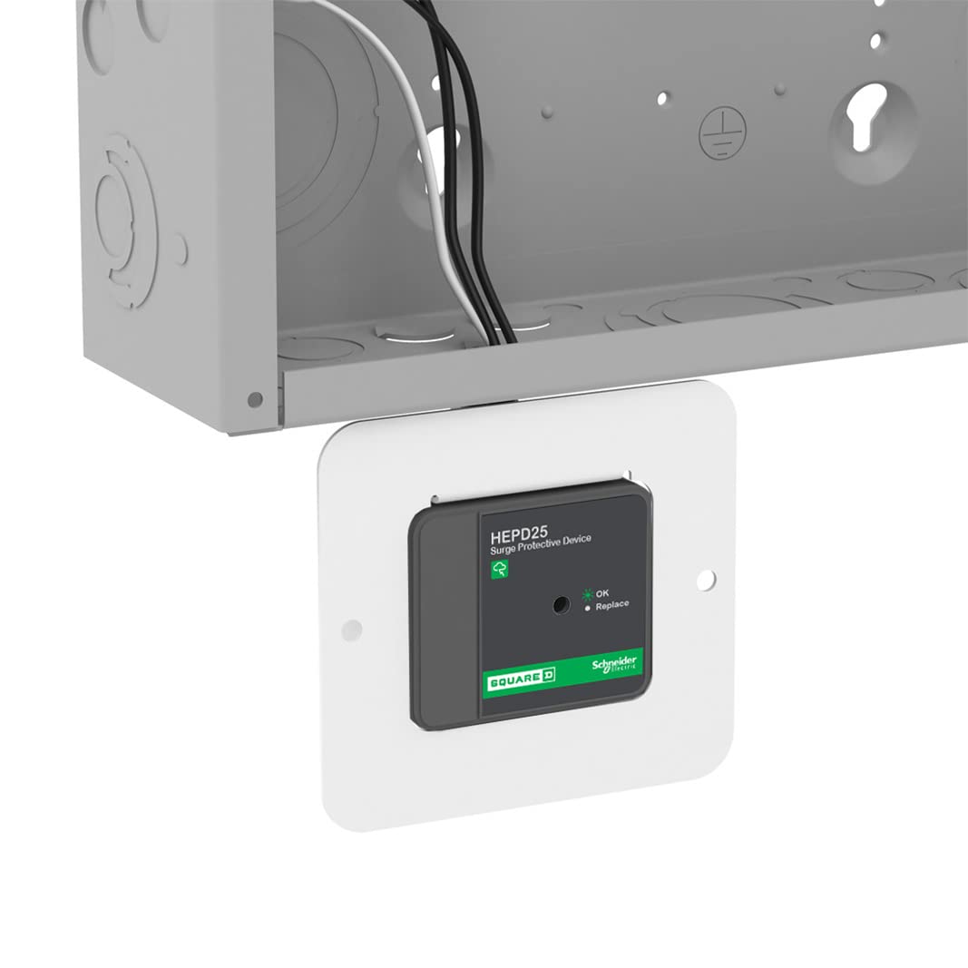 Square D close-up of green LED indicator showing active protection status