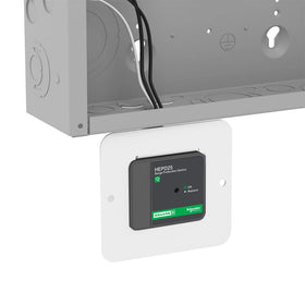 Square D close-up of green LED indicator showing active protection status
