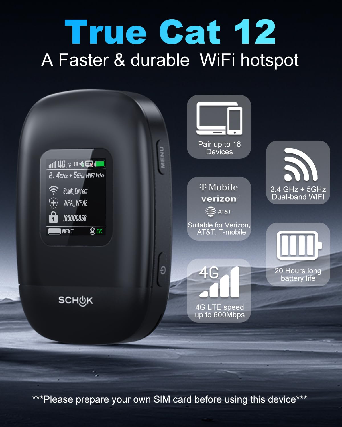 SCHOK rear label displaying carrier compatibility and setup details benefit
