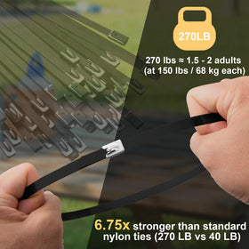 SCITOOLS 304 stainless steel zip ties resist rust for outdoor use.