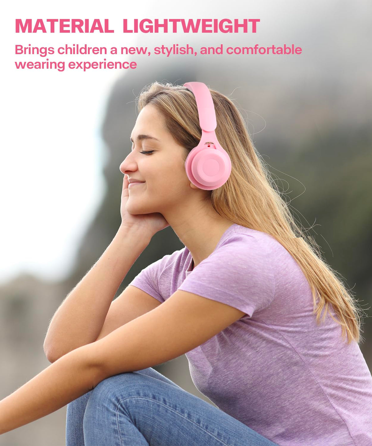 Scorking built-in mic on pink kids headphones for calls and learning