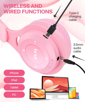 Scorking pink headphones foldable for travel and school use