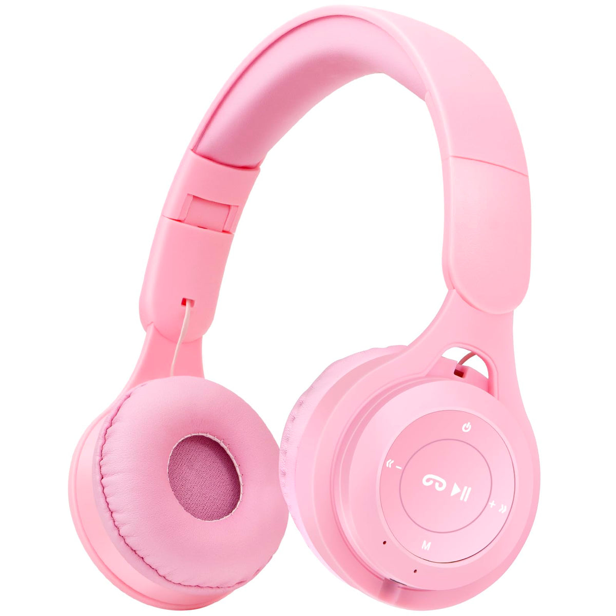 Scorking Kids Bluetooth headphones pink front view with clear HD sound potential