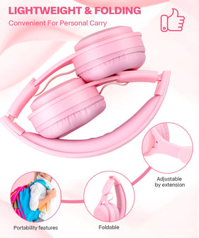 Scorking pink headphones wired mode with 3.5mm cable for reliable playback