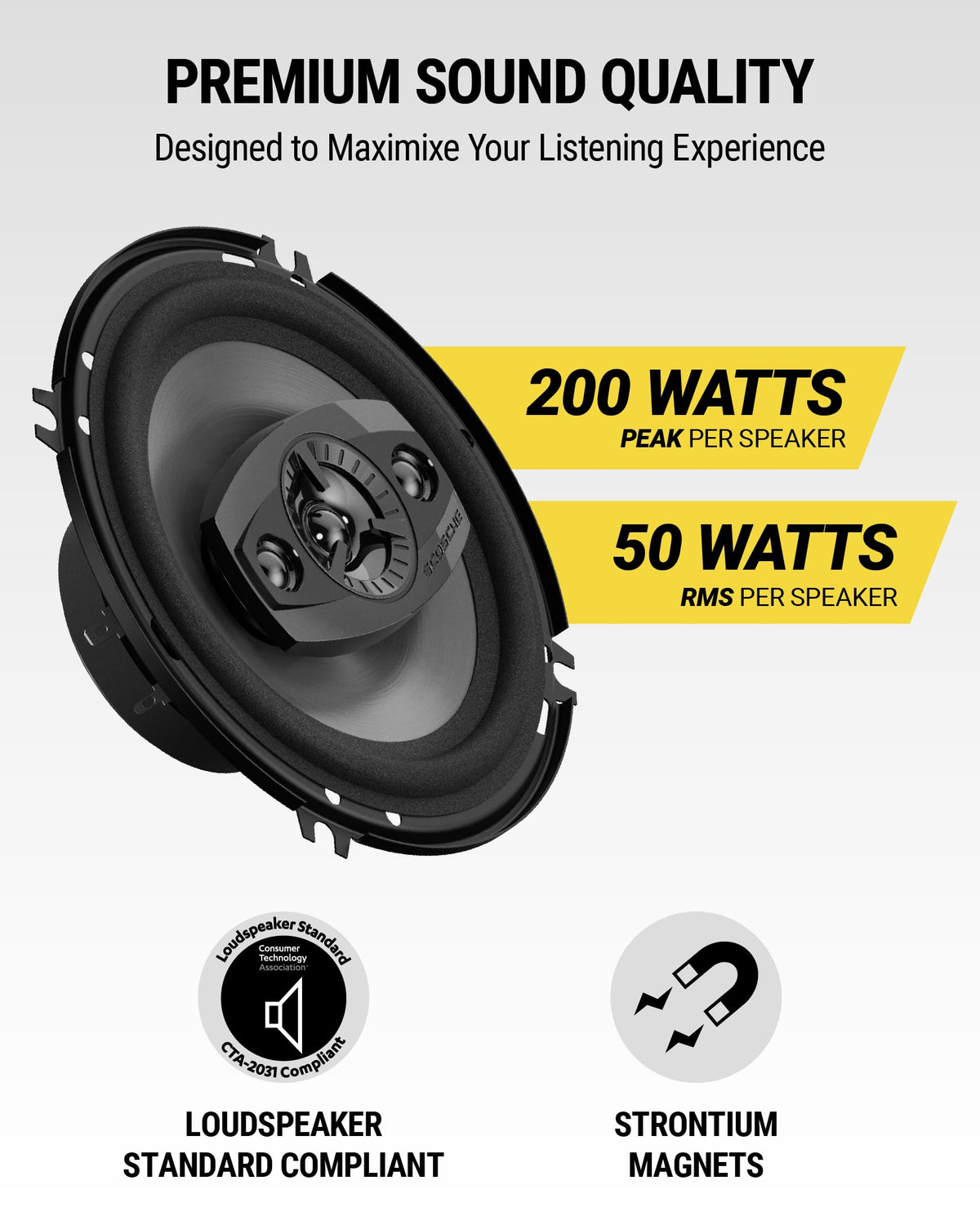 Scosche close-up of IMPP cone texture highlighting durable, accurate sound reproduction