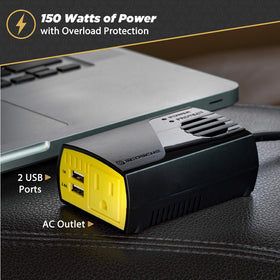 PI150M converts 12V to 110V for reliable car power on trips