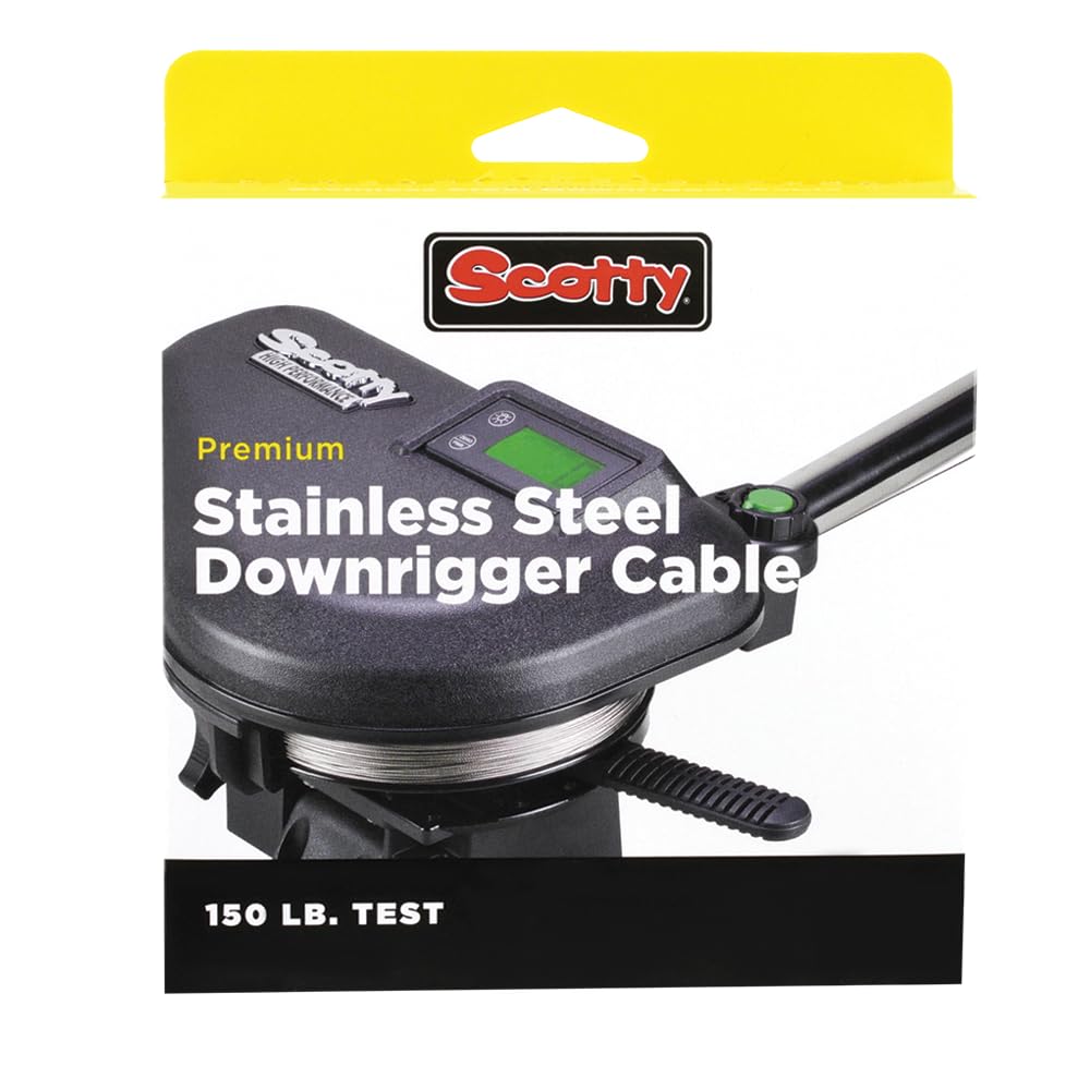 Scotty 1000K premium stainless downrigger cable coiled for strength in saltwater and freshwater setups.