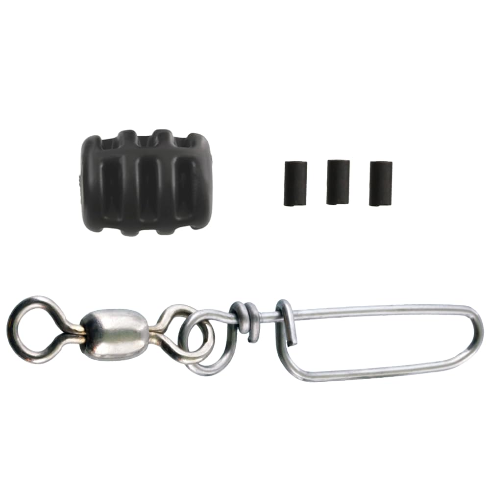 Scotty 1000K stainless downrigger cable visible with hardware, offering durability for saltwater and freshwater fishing.