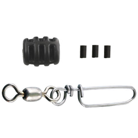 Scotty 1000K stainless downrigger cable visible with hardware, offering durability for saltwater and freshwater fishing.
