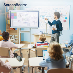 ScreenBeam 960 workspace collaboration boosts team in front of display.