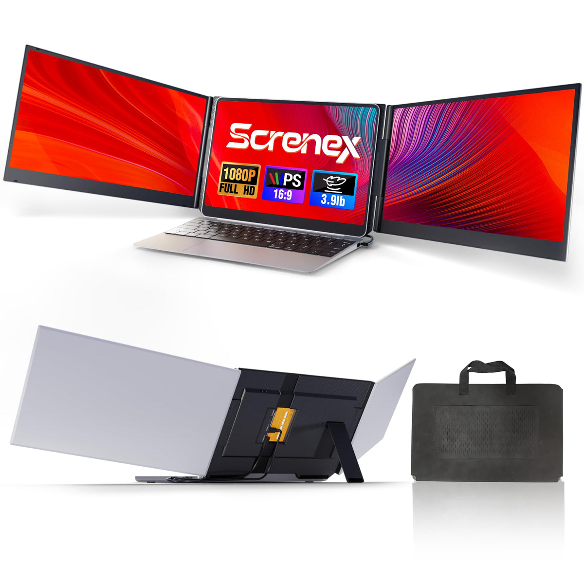 Screnex laptop screen extender in a 15.6‑inch dual‑monitor setup for on‑the‑go productivity
