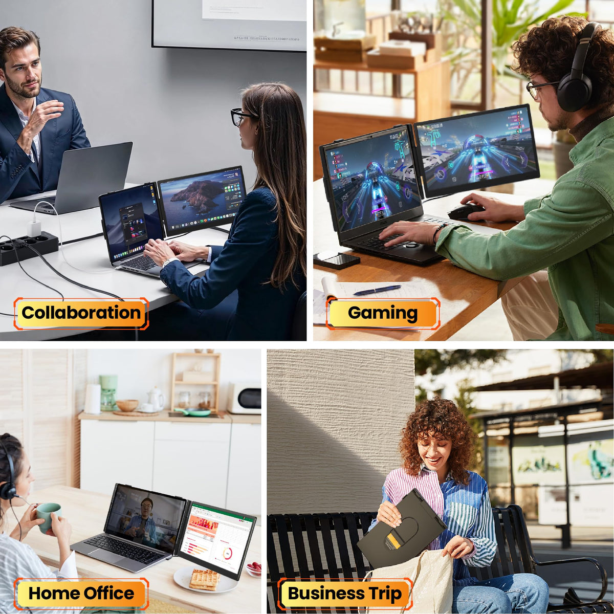 Screnex Laptop Screen Extender ports show USB-C, HDMI, and power passthrough.